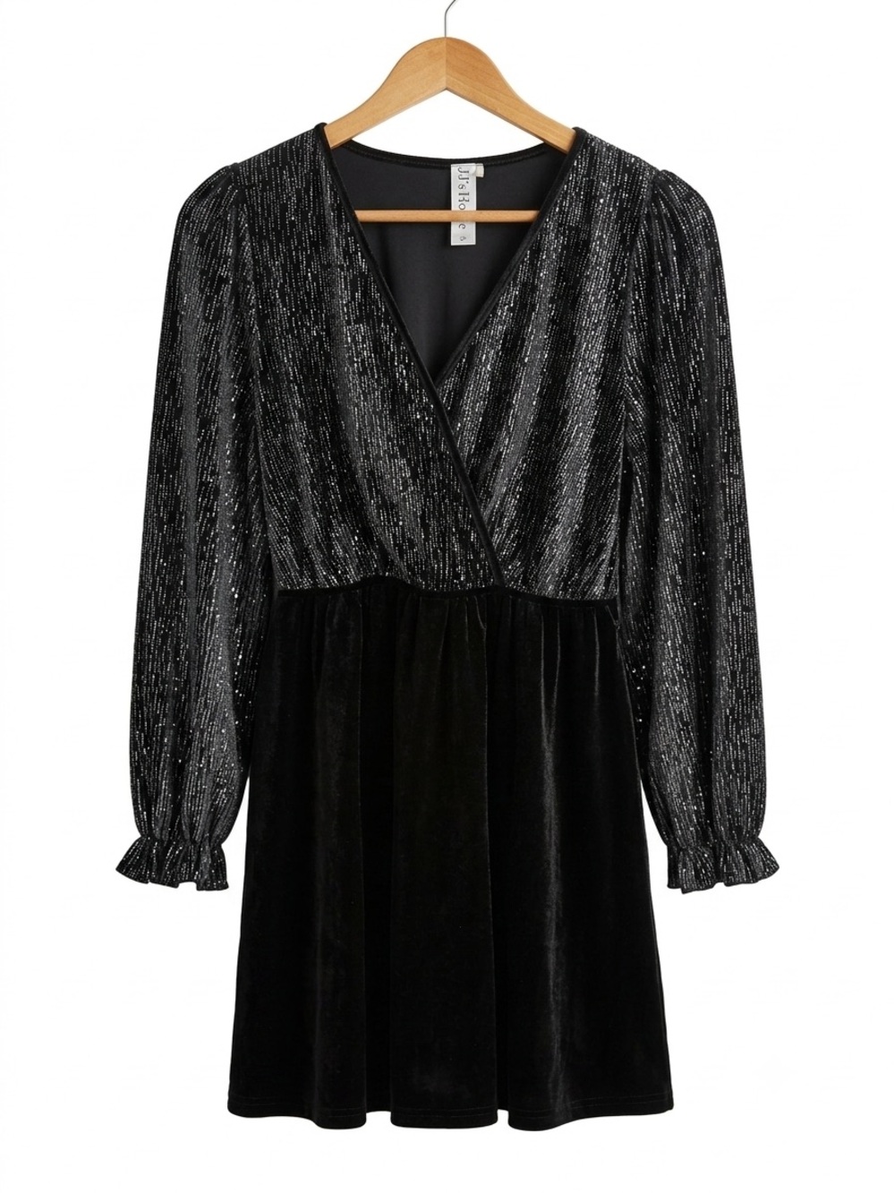 JJ's House Black Velour Metallic Shimmer Long Sleeve Mini Dress Size S